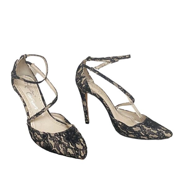 Alice & Olivia Delila Lace Ankle Strap Stiletto Heels Size 8 - Picture 4 of 8
